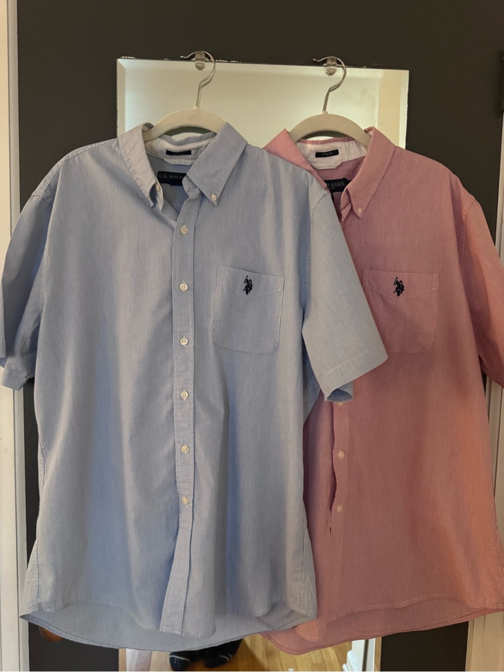 U.S. Polo Assn. Short-Sleeve Button-Down Shirts in Light Blue & Light Red/Pink